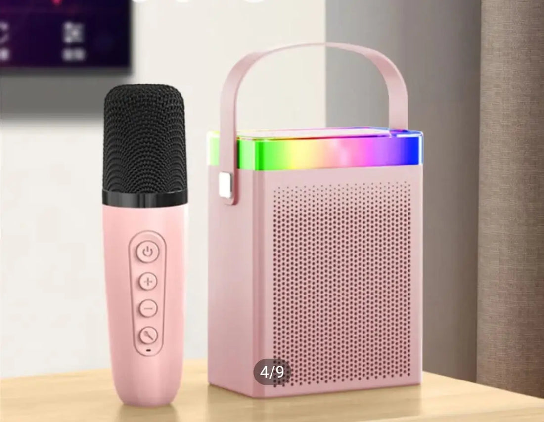 Boxa de karaoke cu microfon wireless, difuzor portabil cu lumina RGB LED SuperUtil.ro