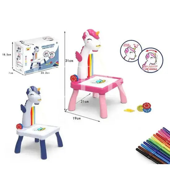 Masuta pentru desenat cu proiector si diapozitive, Unicorn,albastru SuperUtil.ro