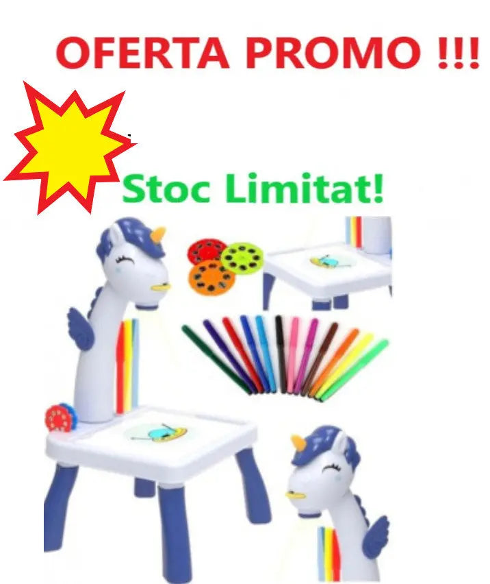 Masuta pentru desenat cu proiector si diapozitive, Unicorn,albastru SuperUtil.ro