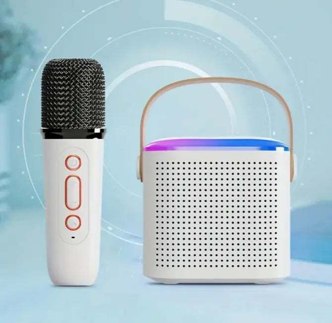 Boxa de karaoke cu microfon wireless, difuzor portabil cu lumina RGB LED SuperUtil.ro