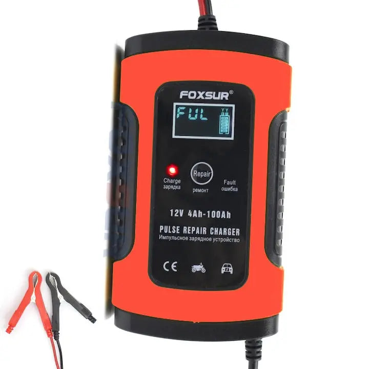 Redresor acumulator inteligent 12V, Autoturisme/Motociclete, EFB/AGM/GEL Pulse Repair, Afisaj LCD, Rosu/Negru SuperUtil.ro