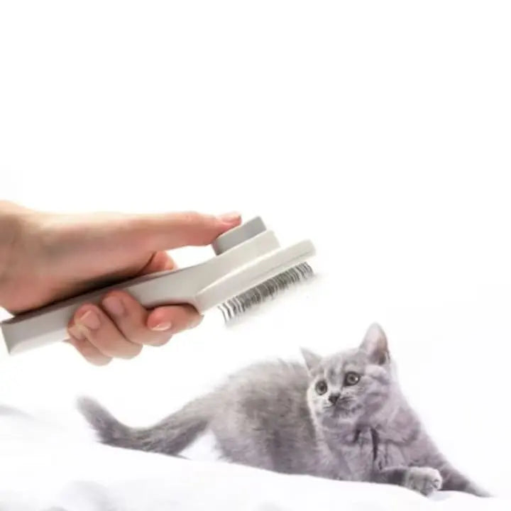 Perie par animale, caini si pisici, cu buton autocuratare si peri masaj SuperUtil.ro