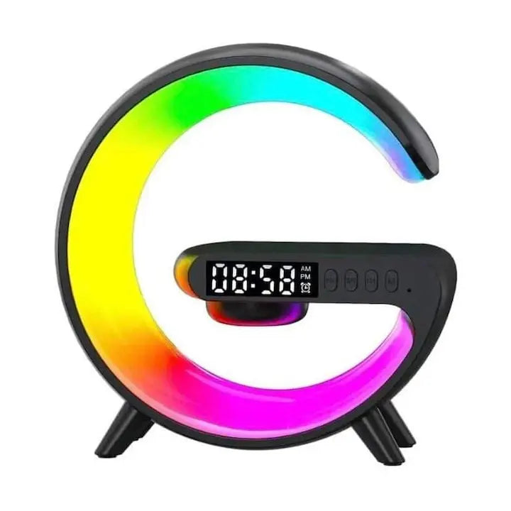 Lampa Smart G LED RGB, ceas cu alarma, difuzor Bluetooth, incarcator rapid wireless si radio SuperUtil.ro