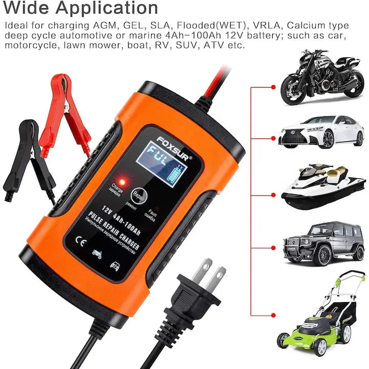 Redresor acumulator inteligent 12V, Autoturisme/Motociclete, EFB/AGM/GEL Pulse Repair, Afisaj LCD, Rosu/Negru SuperUtil.ro