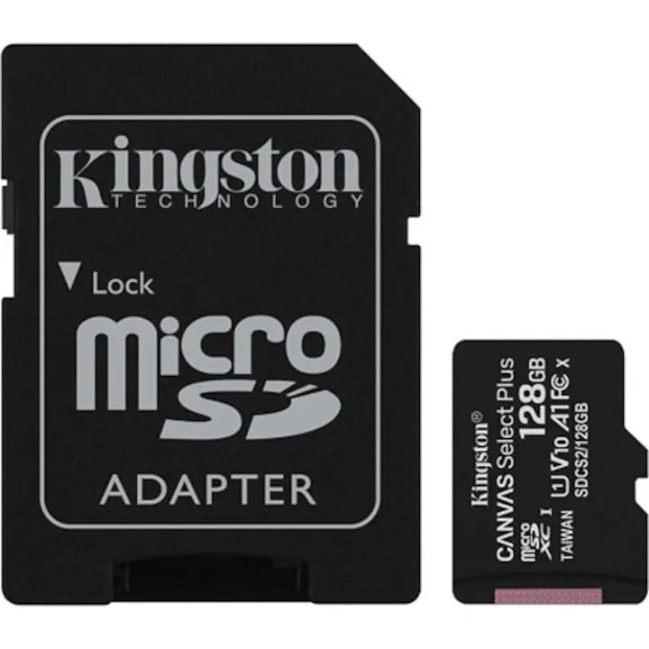 Card de memorie MicroSD Kingston Canvas Select Plus, 128GB, 100MB/s, cu adaptor SuperUtil.ro