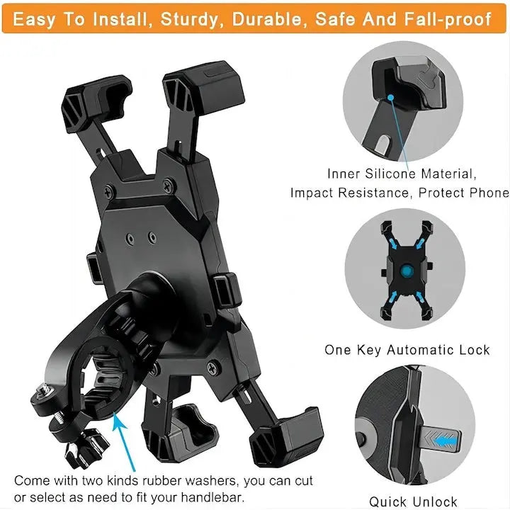 Suport Telefon Pentru Bicicleta/motocicleta, Reglare la 360°, Brat de clema puternic, 3.5-6.8", Negru SuperUtil.ro
