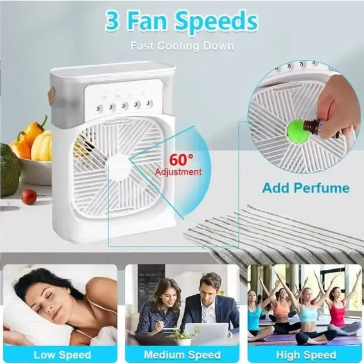 Ventilator portabil 3 în 1 - racorire, umidificare și iluminare în 7 culori
Cod SuperUtil.ro