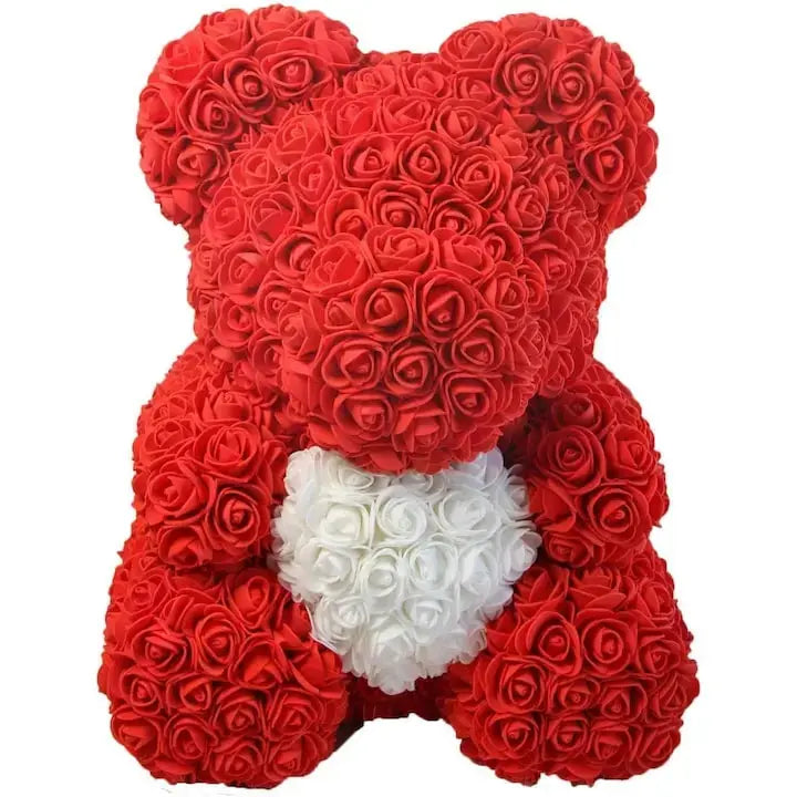 Ursulet din trandafiri cu 120 de flori, in cutie premium, cadoul perfect SuperUtil.ro